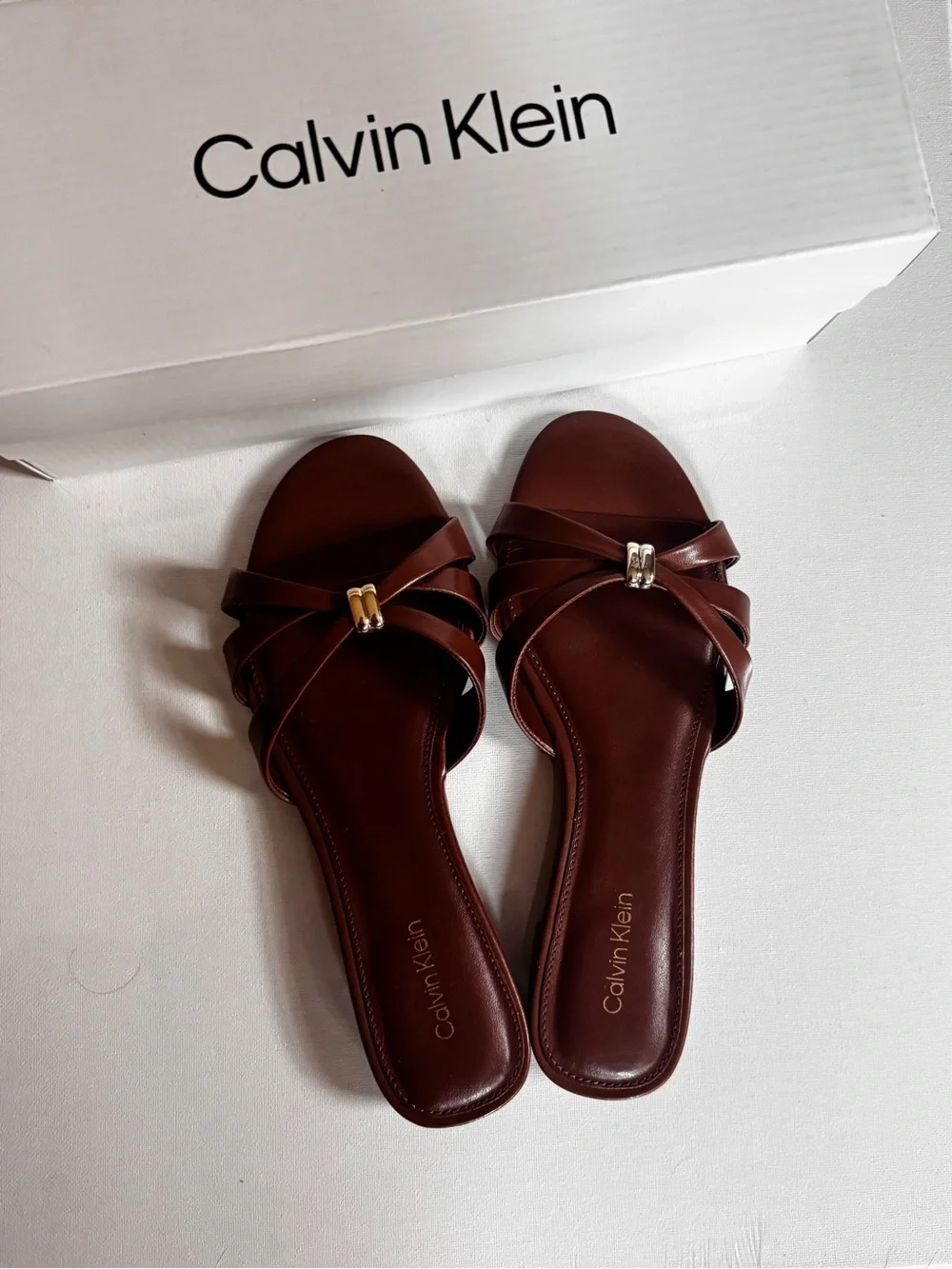 Calvin Klein Women's Dark Brown Crisscross Slide Mules